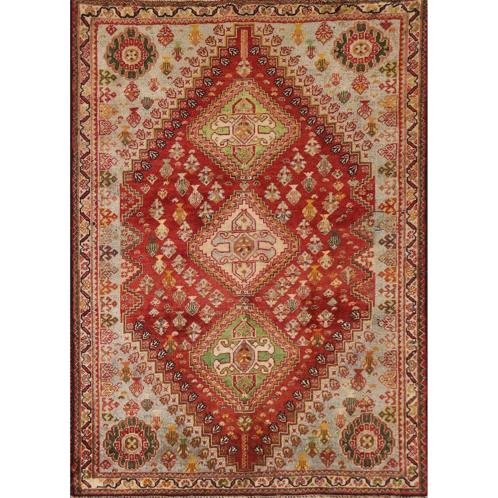 Shiraz Persian Vintage Area Rug Handmade Wool Carpet - 3'9"x 5'4"