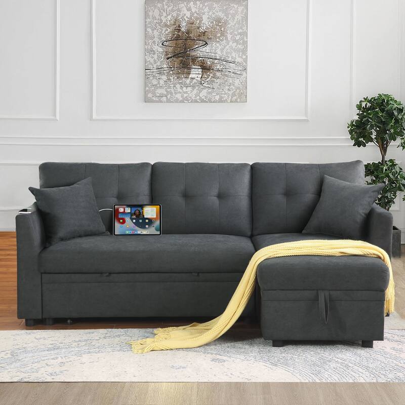 Sectional Sofa Bed L-Shaped Sofa Couch Bed - Grey