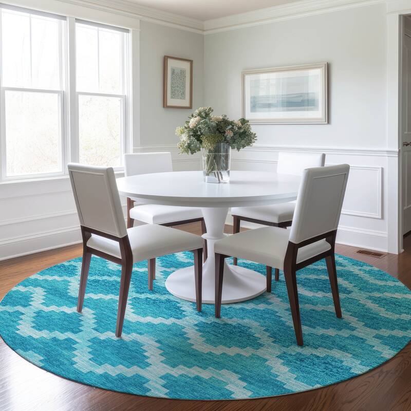 Premium Washable Super Soft Boho Moroccan Mayfield Rug - Turquoise - 8' x 8' - Round