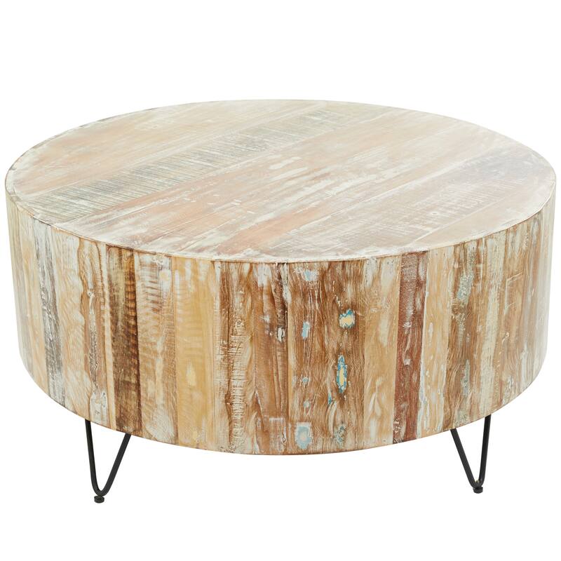 Mango Wood Handmade Distressed Coffee Table with Black Metal Hairpin Legs - Brown - Roche River Decor - Brown - 37"W, 18"H
