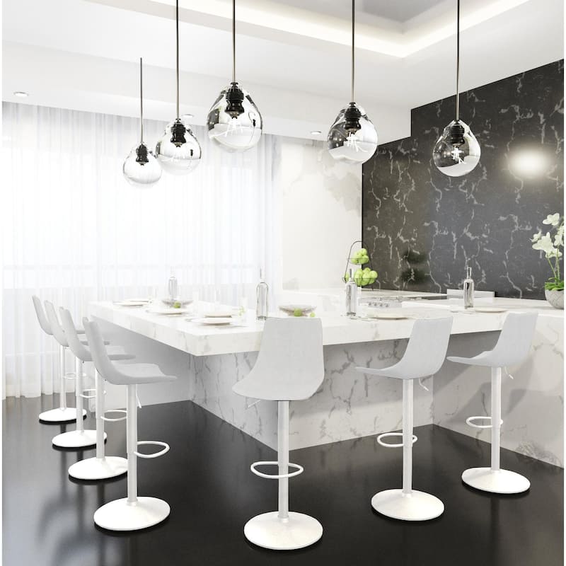 Adjustable Height Bar Stool in Leather Upholstery With White Iron Base Tilbury Collection
