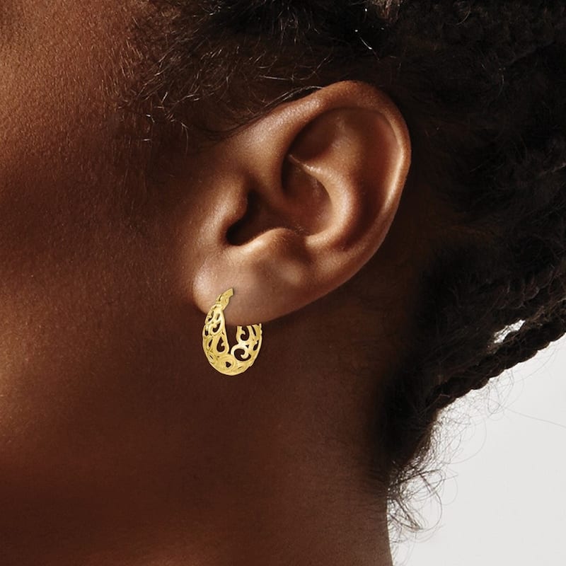 Curata 10k Yellow Gold Polished Filigree Scroll Open Earrings 33x5 mm