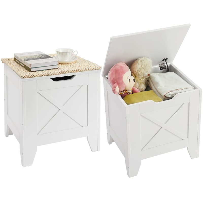 VECELO Storage Bench, Wooden Chest for Storage with Wicker Mat Safety Hinges Entryway Shoe Bench Storage Trunk(Set of 2)