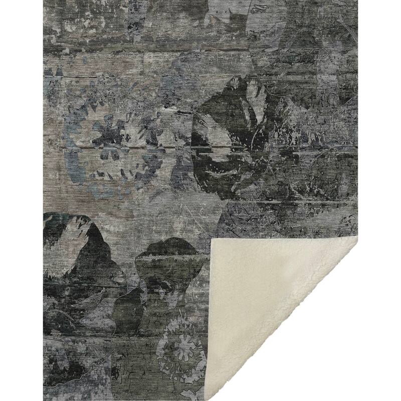 Premium Machine Washable Modern Floral Sherpa Throw Blanket