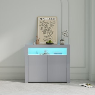 Lighted Buffet Sideboard, Modern Glossy Storage Cabinet with 2 Doors ...