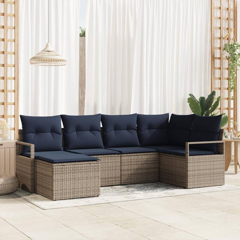 7 Piece Garden Sofa Set with Cushions - 91.3×48×27.2 - Grey