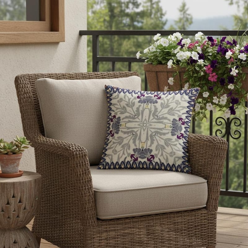 HomeRoots Set of Two 16" X 16" Gray and Purple Blown Seam Floral Indoor Outdoor Throw Pillow - 16.00' X '16.00' X '5.00 - Purple/Gray - 16.00' X '16.00' X '5.00