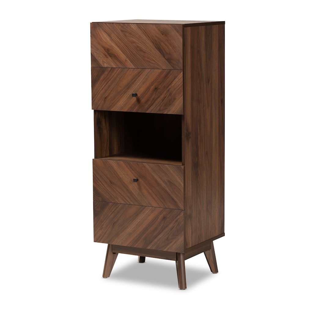 Modern Wood Storage Cabinet - Walnut Finish, Books, Files, Decor - 16.25"D X 19"W X 47"H