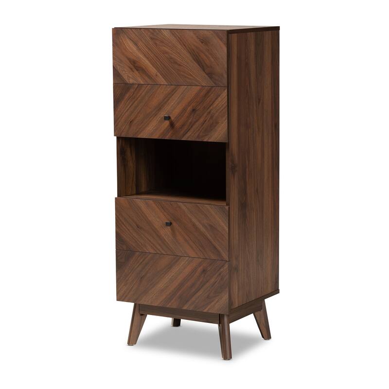 Modern Wood Storage Cabinet - Walnut Finish, Books, Files, Decor - 16.25"D X 19"W X 47"H
