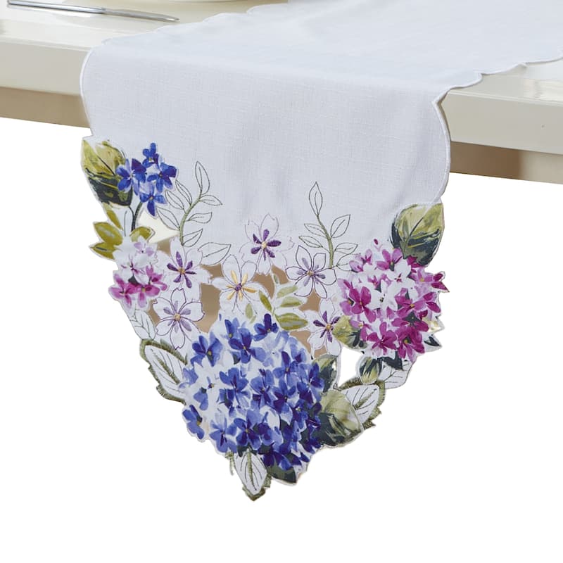 Spring Hydrangea Floral Cutwork Table Runner - 13x70