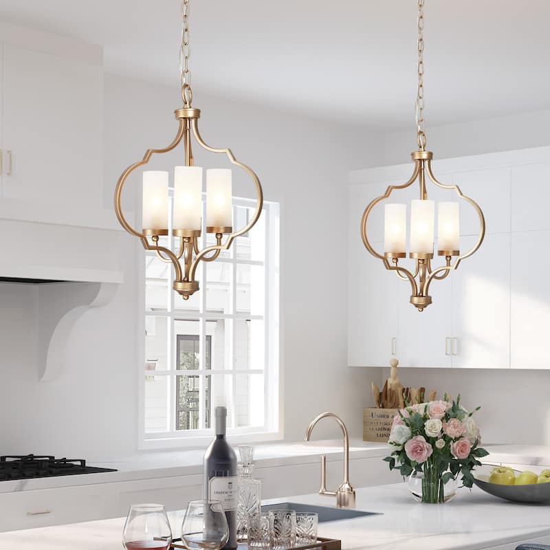 Malryn Modern 3-Light Black Gold Chandelier Frosted Glass Kitchen Island Lights - Satin Gold