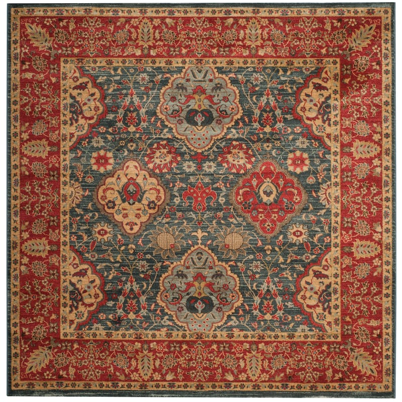 SAFAVIEH Mahal Jacquelyn Traditional Oriental Rug - 3' Square - Navy/Red