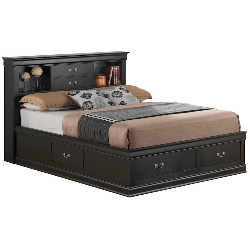 Coastal Craftsman Storage Platform Bed - Black Lift Top & Drawers - 67x87"