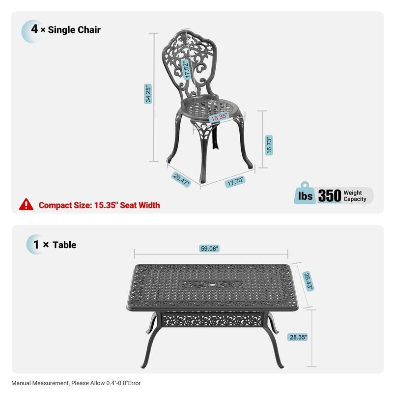 Traditions 5-Piece Patio Outdoor Dining Set with 4 Dining Chairs and Rectangular Dining Table, Rust Free