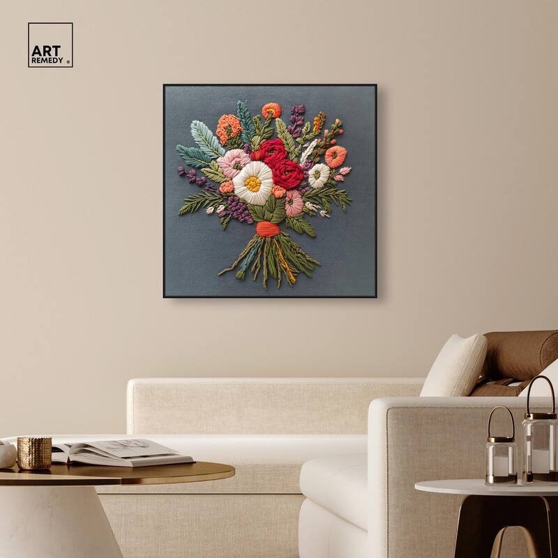 Stitched Bloom Bouquet I Canvas by Art Remedy