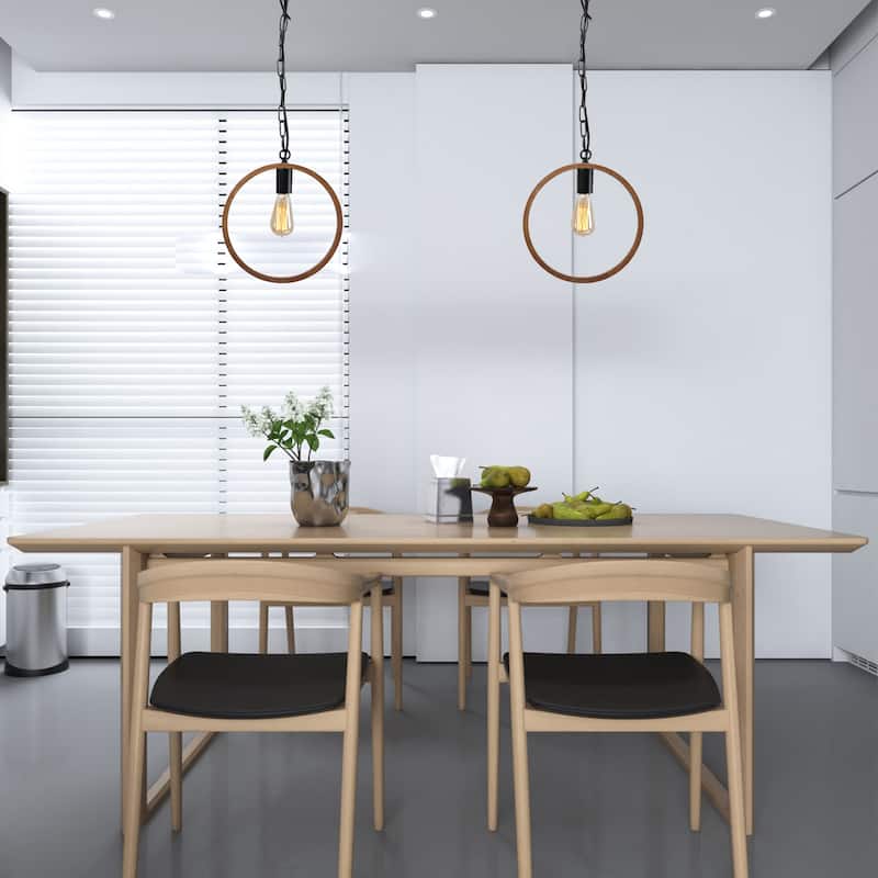 Anmytek Farmhouse 1-Light Orb Wood Island Pendant Lights for Dining Room Foyer
