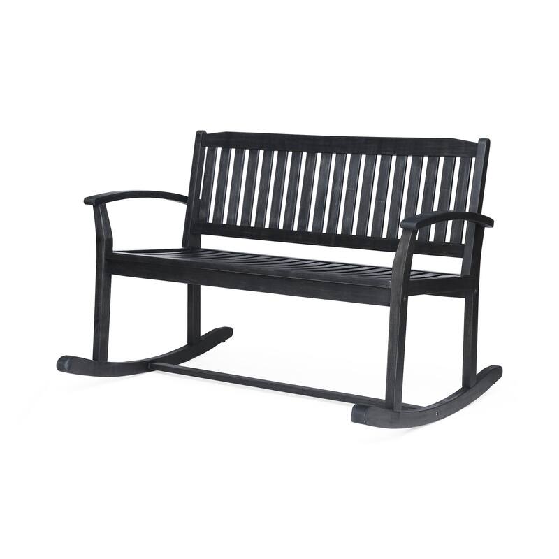 Outdoor Rocking Loveseat Bench, 50 Inch Gray Acacia Wood
