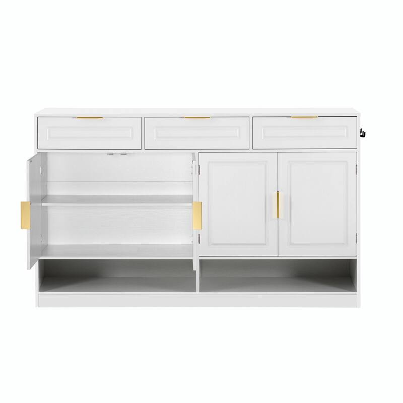 59.1" Multi-Functional Storage Buffet with Adjustable Shelf and Open Storage Compartments