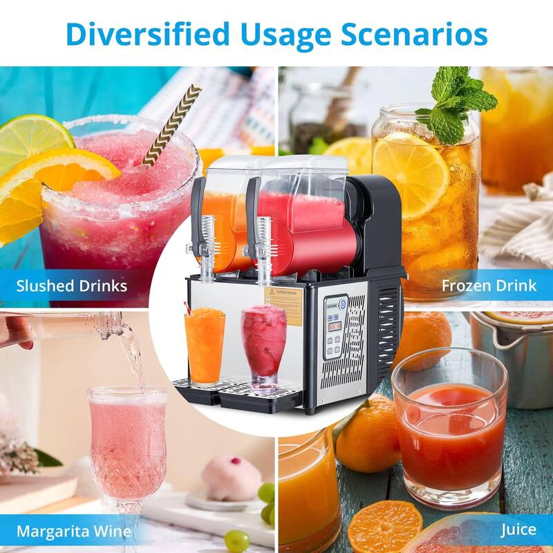 Commercial Slushy Machine, 4Lx2Tank, Self-Cleaning, for Frozen Drinks, Snow Melting