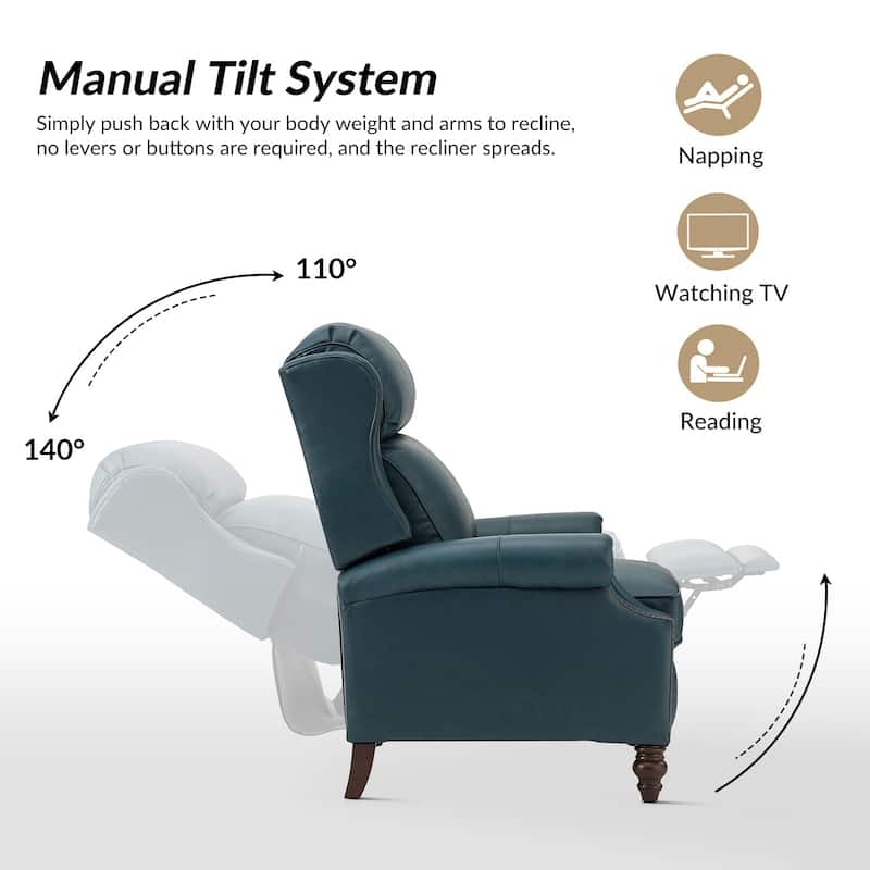 Noemon Genuine Leather Recliner with Nailhead Trims