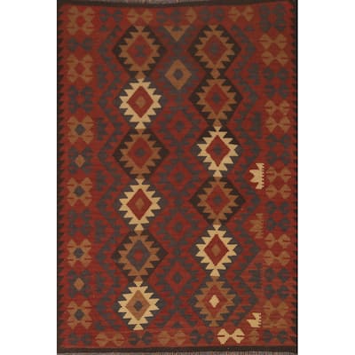 Geometric Tribal Kilim Oriental Area Rug Hand-woven Wool Carpet - 4'11" x 6'3"