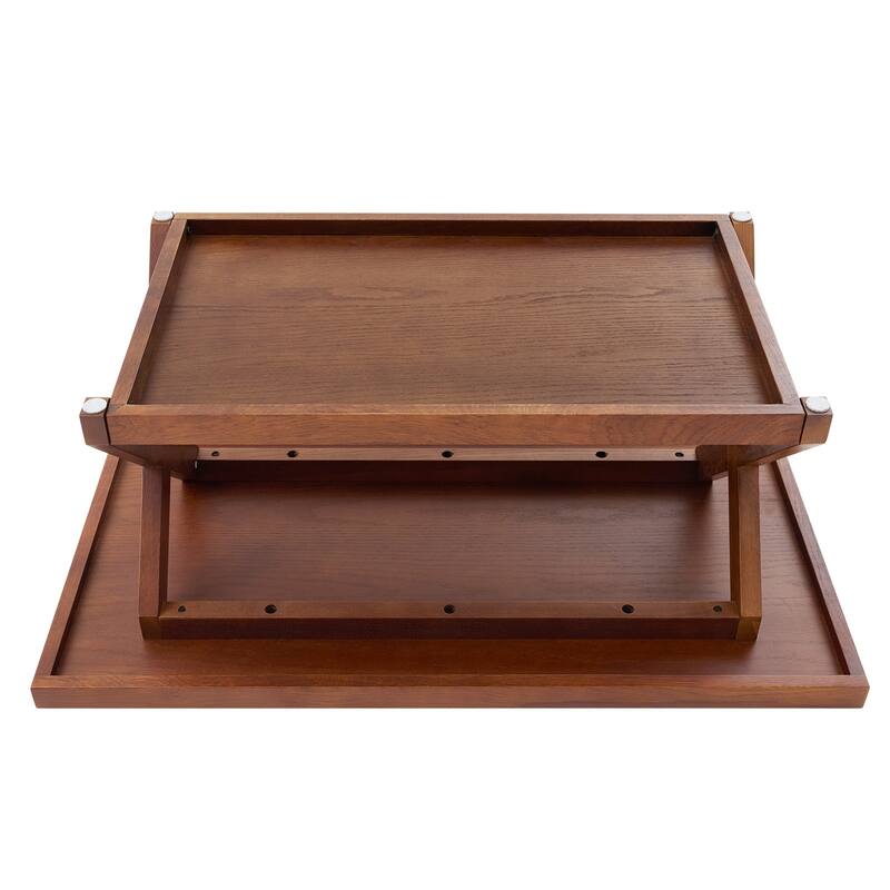 2-Tier Rectangular Solid Oak Wood Coffee Table with Cross Legs - 40.23"L x 21.17"W x 16.54"H