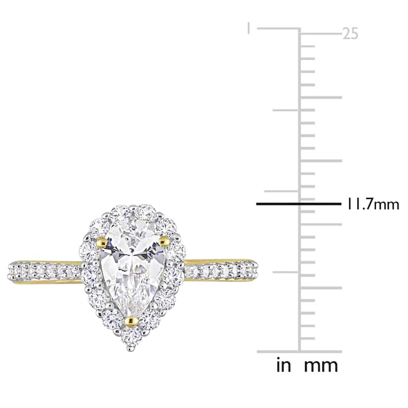 Miadora 1 7/8ct TGW Created White Sapphire Halo Teardrop Ring in Yellow Silver