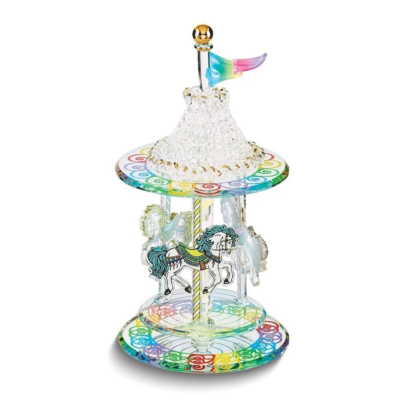 Curata Handcrafted Glass Carousel Figurine with 22k Gold Accents