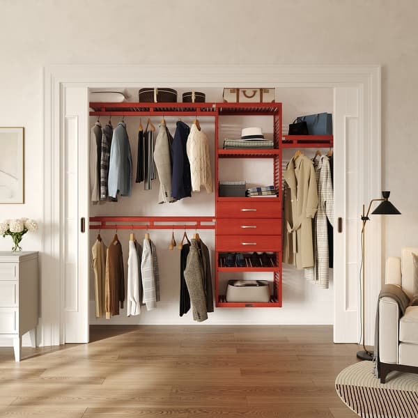 slide 2 of 12, John Louis Home Solid Wood Reach-In Simplicity Closet System with 3-Drawers Red Mahogany