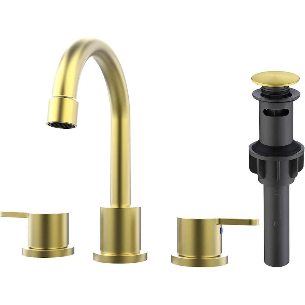 Widespread Bathroom Sink Faucet 2 Handle 8 inch Lavatory Faucet 3 Hole 360°Swivel Spout Basin Faucets with Pop Up Drain Assembly