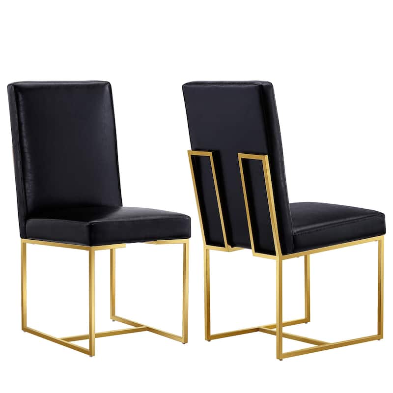 Black PU Leather Dining Chairs with Polished Gold Legs - Set of 2