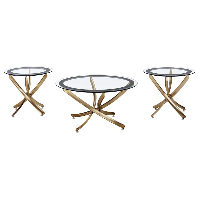 Brooke Round Glass Top Coffee Table Set - 3-Piece Set - Rose Brass
