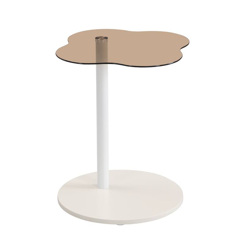Roomfitters Modern Coffee Table Set of 2 with Irregular Shape and Glass End Table, Roman Column Legs, White