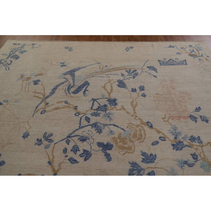Hand Knotted Oriental 100% Wool Carpet Traditional Floral Beige & Ivories Art Deco Area Rug - 11' 8'' X 8' 11''