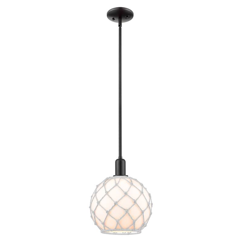 Innovations Lighting Endless Possibilities Arcadia - Farmhouse Rope - 1 Light 10" Stem Hung Mini Pendant - White Glass with White Rope/Matte Black