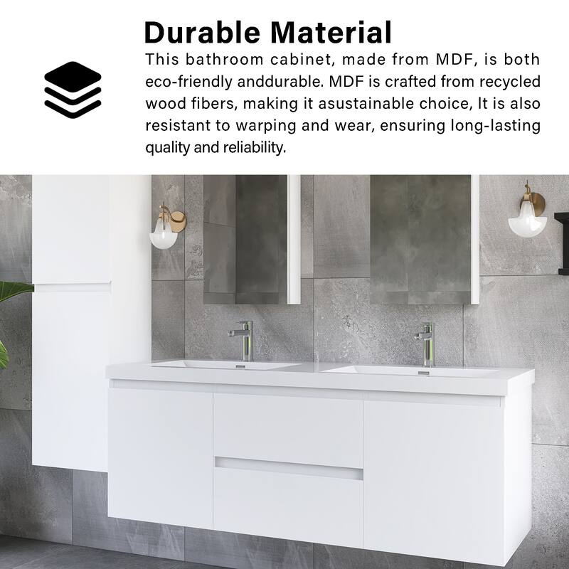 60'' Double Bathroom Vanity Set With Resin Top - 58.5'' x 19.5'' x 22.5''