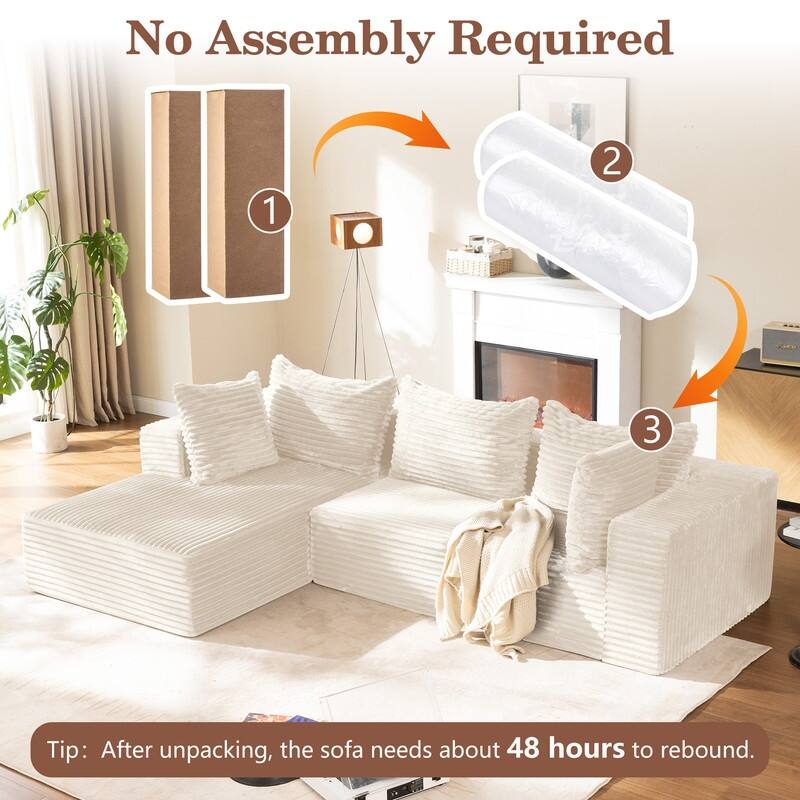Modular Sectional Sofa L-Shape Couch with Chaise, Boneless L-Shaped Cloud Couch