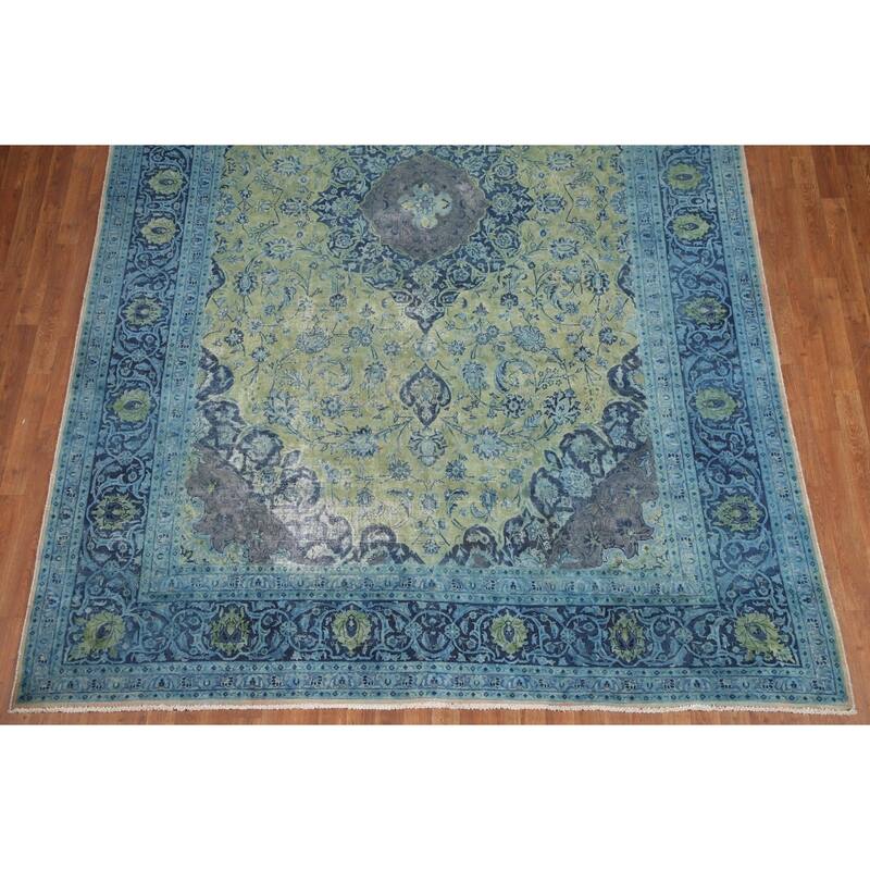 Hand Knotted Oriental 100% Wool Carpet Traditional Floral Green Mashad Area Rug - 11' 8'' X 8' 0''