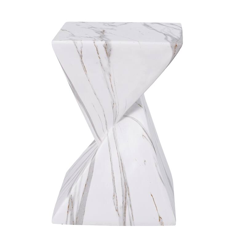 Christopher Knight Home - Modern Indoor/Outdoor 18.5"H Geometric Faux Marble MgO Accent Side Table with Sculptural Fluted Design
