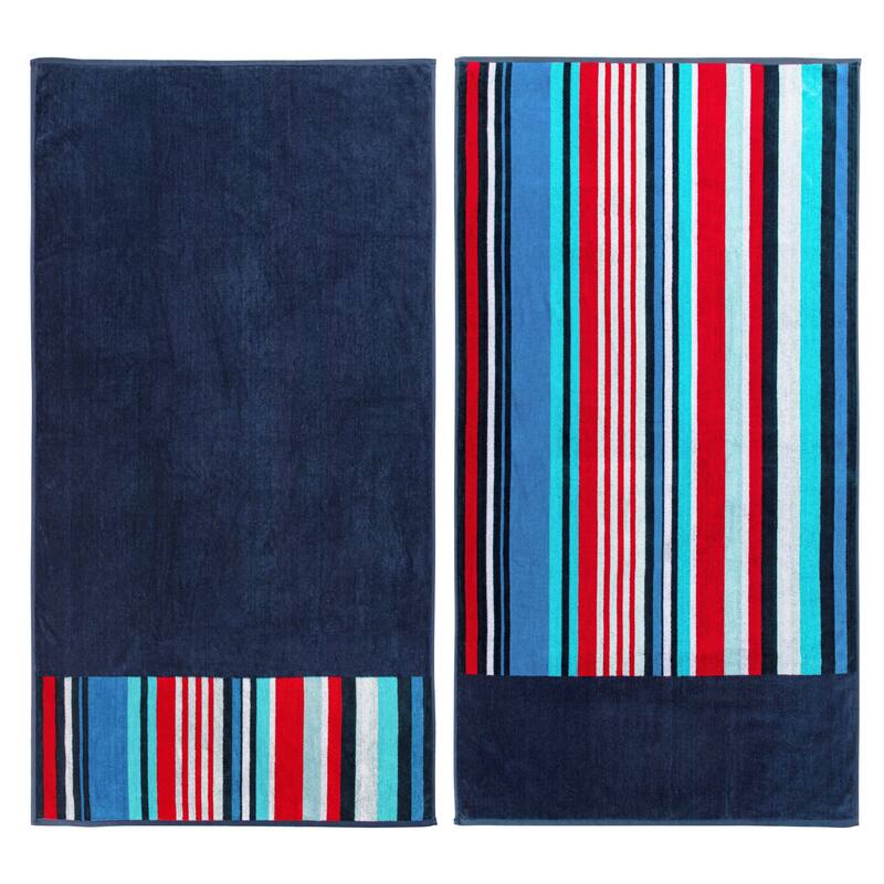 Nautical Stripe Cotton Oversized 2-Piece Beach Towel Set by Superior