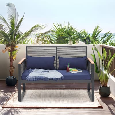 Patio Wicker Loveseat with Cushions