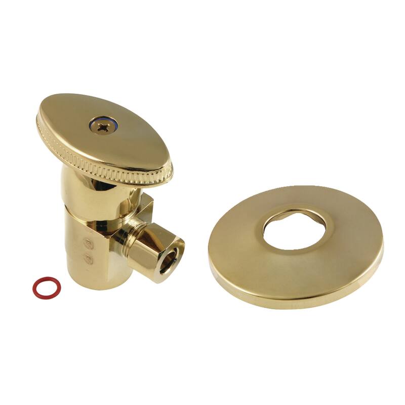 1/2"IPS x 3/8"O.D. Anti-Seize Deluxe Quarter-Turn Ceramic Hardisc Cartridge Angle Stop with Flange - Polished Brass