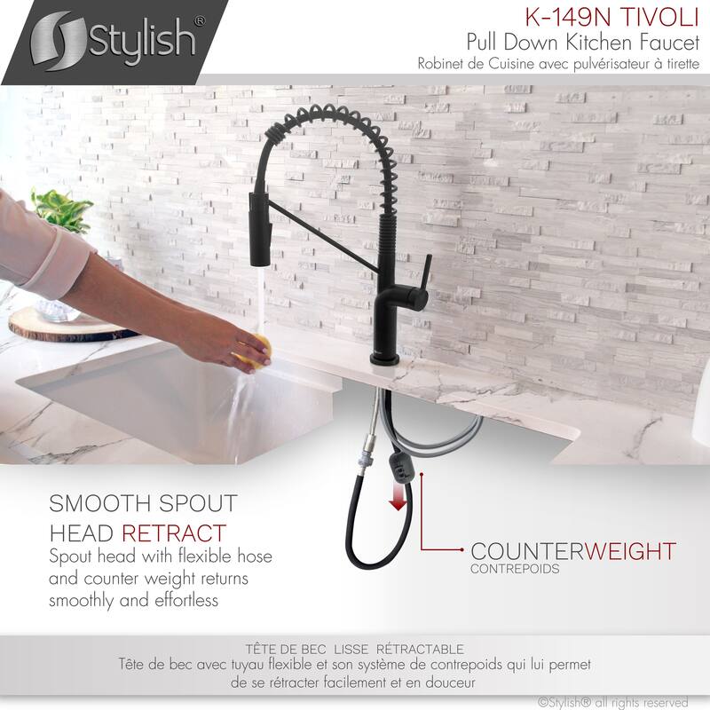 STYLISH Stainless Steel Single Handle Pull Down Sprayer Kitchen Faucet - Faucet Height: 16 3/4" | Spout Height: 7 1/2"