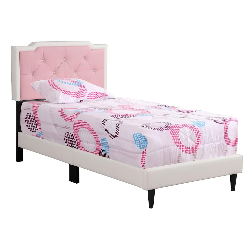 Upholstered Jewel Tufted Twin Panel Bed - 81" - White and Pink