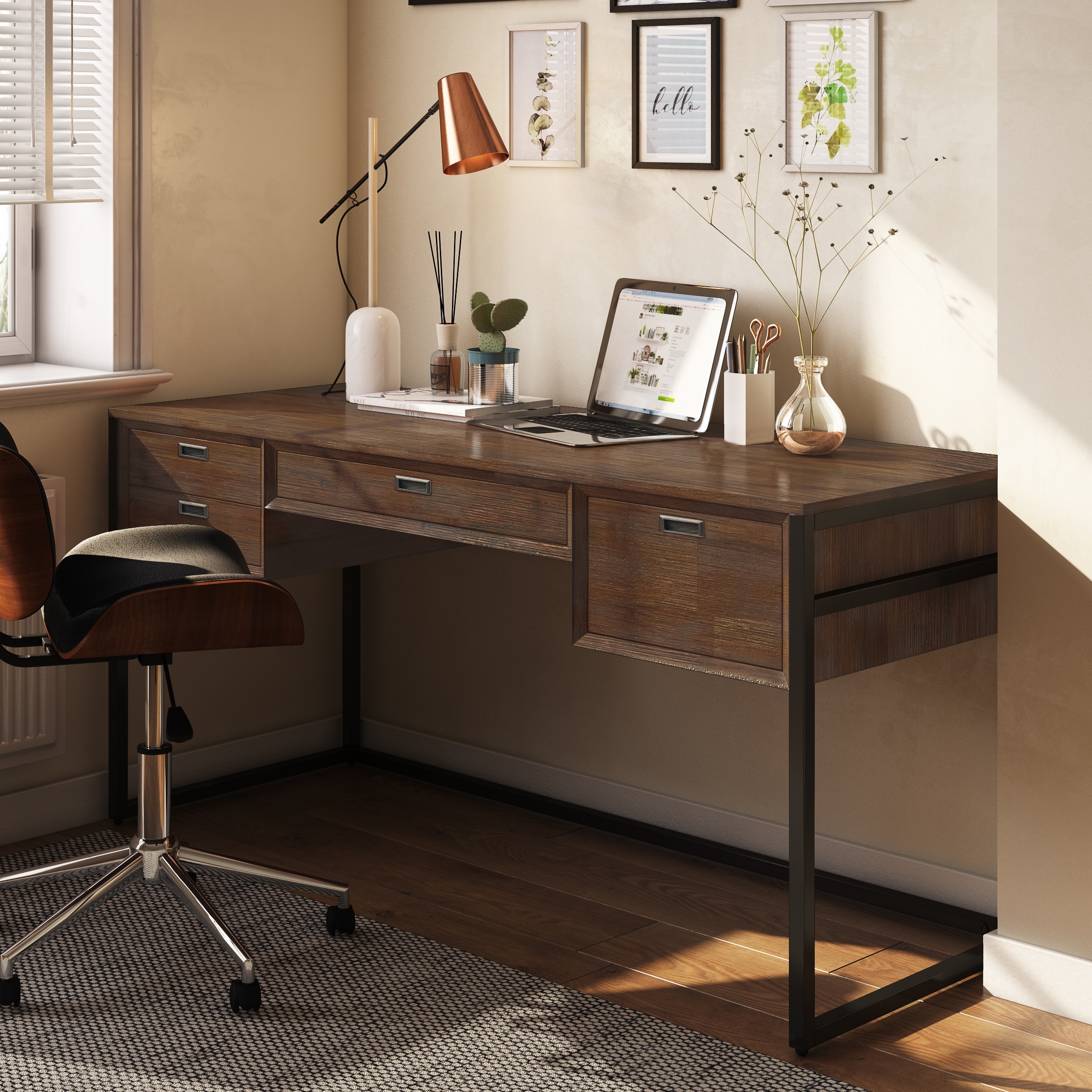 Wyndenhall stewart solid wood modern industrial 60 inch wide writing office hot sale desk