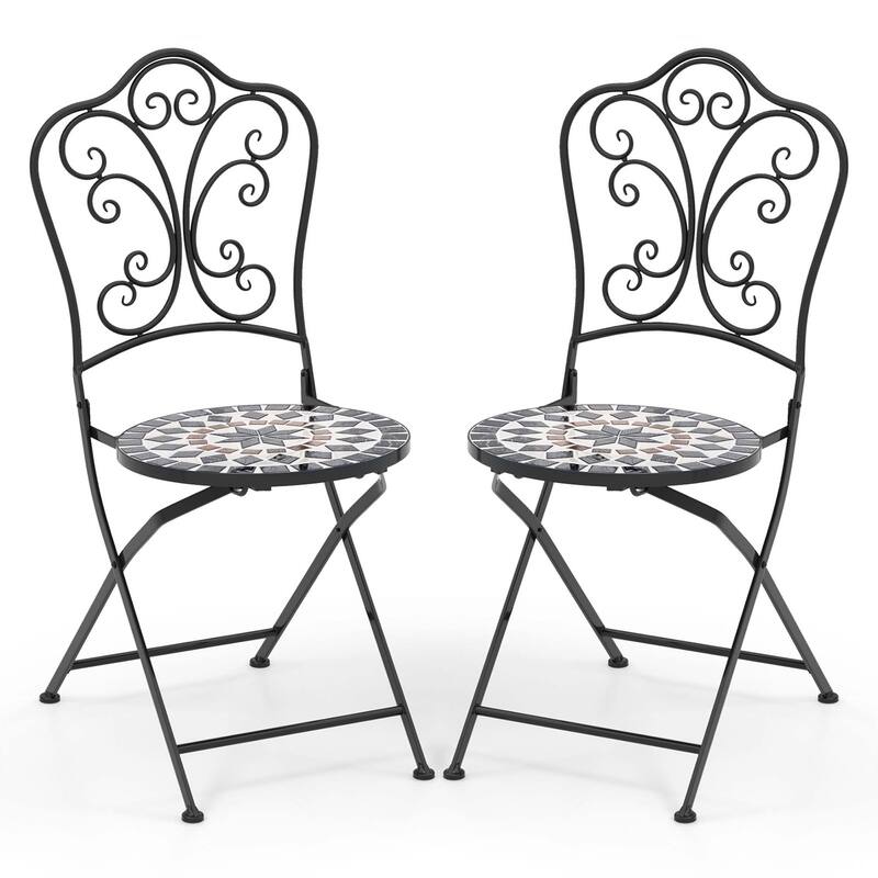 2/4 PCS Patio Folding Chairs Mosaic Bistro Chairs w/ Metal Frame - 2 pcs