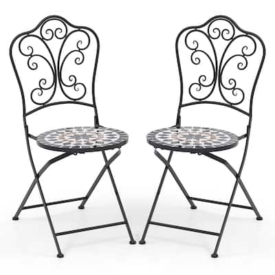 Costway Set of 2/4 Mosaic Chairs for Patio with Decorative Backrest
