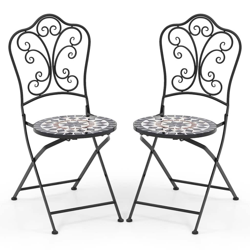 Costway Set of 2/4 Mosaic Chairs for Patio with Decorative Backrest