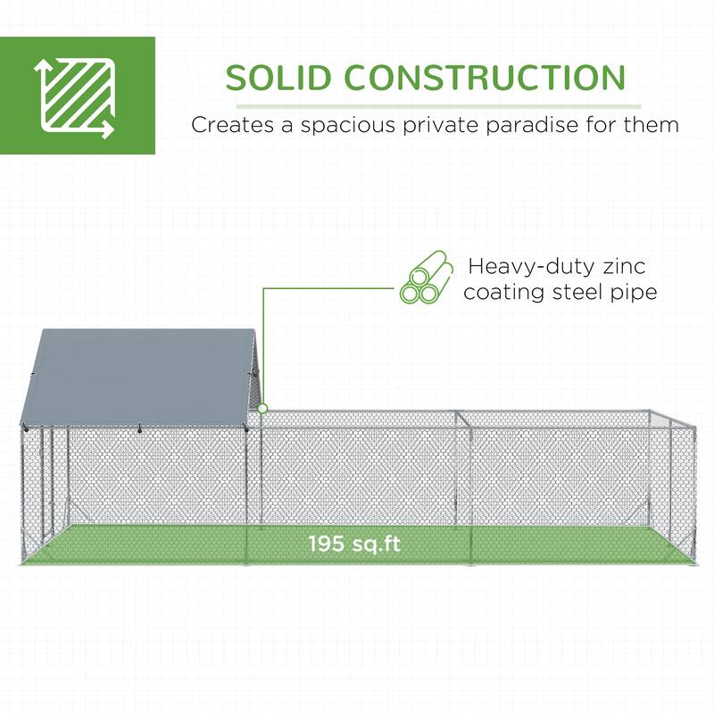 Large Silver Chicken Coop with Galvanized Steel Mesh and Walk-In Design Secure Lockable Door