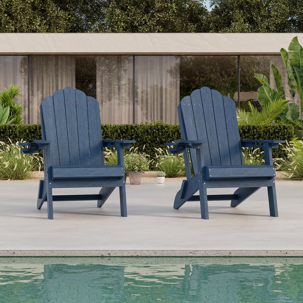 HDPE All-Weather Folding Adirondack Chair with Cup Holder